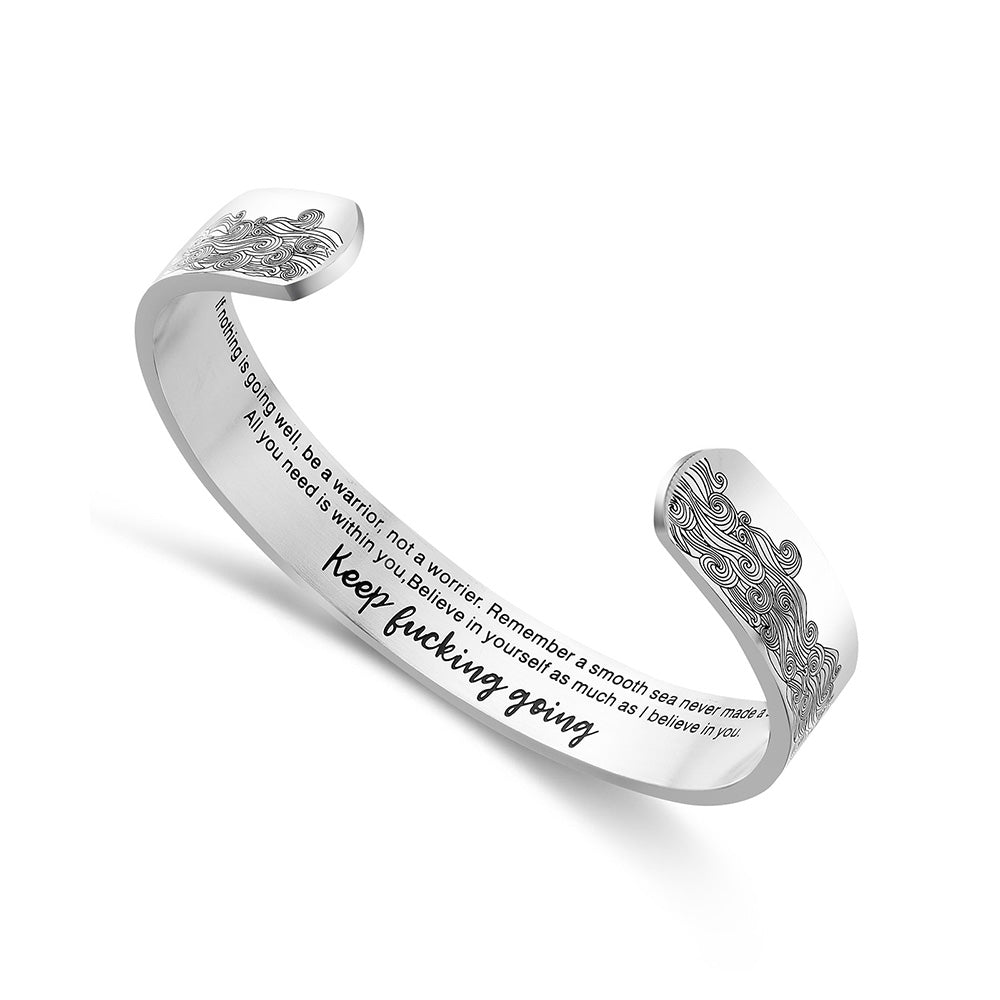 JNB/1125/Inspirational Engraved Stainless Steel Cuff Bracelet Personalized Gift