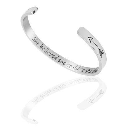 JNB/0886/Inspirational Engraved Stainless Steel Cuff Bracelet Personalized Gift