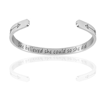 JNB/0886/Inspirational Engraved Stainless Steel Cuff Bracelet Personalized Gift