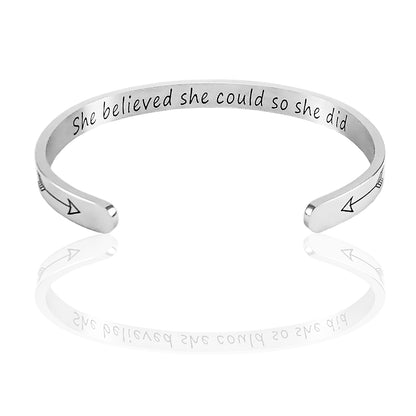 JNB/0886/Inspirational Engraved Stainless Steel Cuff Bracelet Personalized Gift