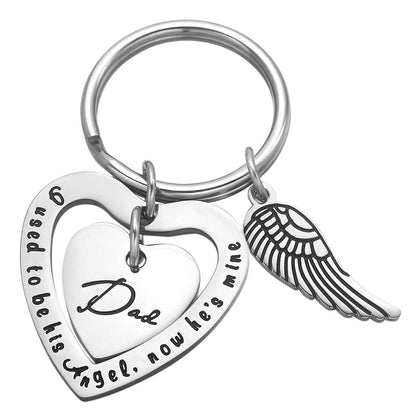 JNB/k0110/Inspirational Engraved - I used to be angel, now he's mine DAD Keychain.