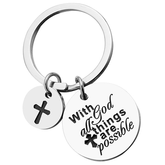 JNB/k0196/Inspirational Engraved - With god all things are possible keychain…